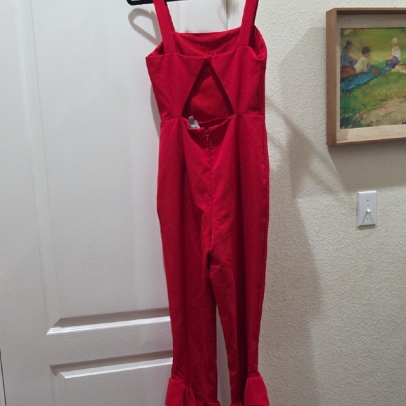 ASOS Red Jumpsuit with Ruffle Hem - Picture 4 of 9